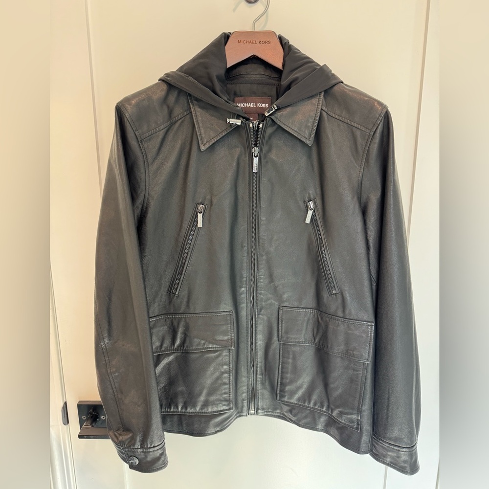 Michael Kors Leather Hooded Jacket